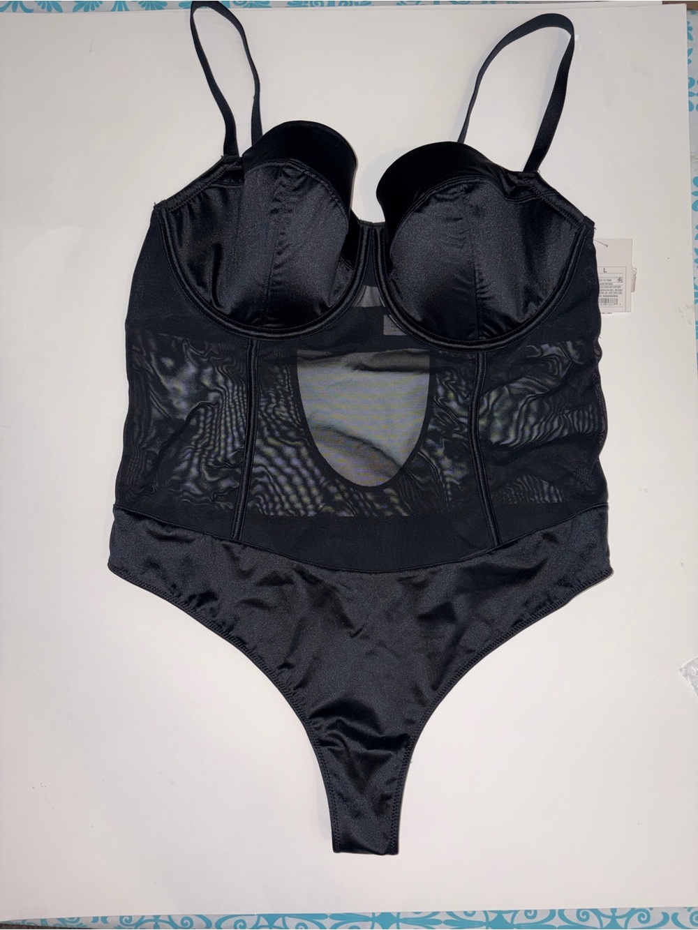 Auden Black Sheer Mesh Underwire Bodysuit